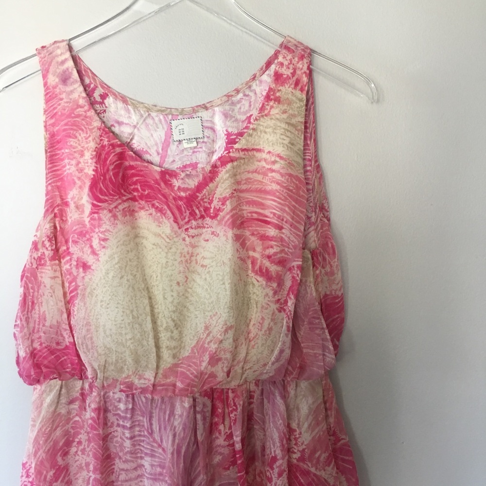 ANTHROPOLOGIE POSTMARK rosy plumes silk dress SZ 4